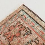 Tapis Anatolien Vintage Fait Main en Laine, Tons Rose Fané, Beige & Bleu
