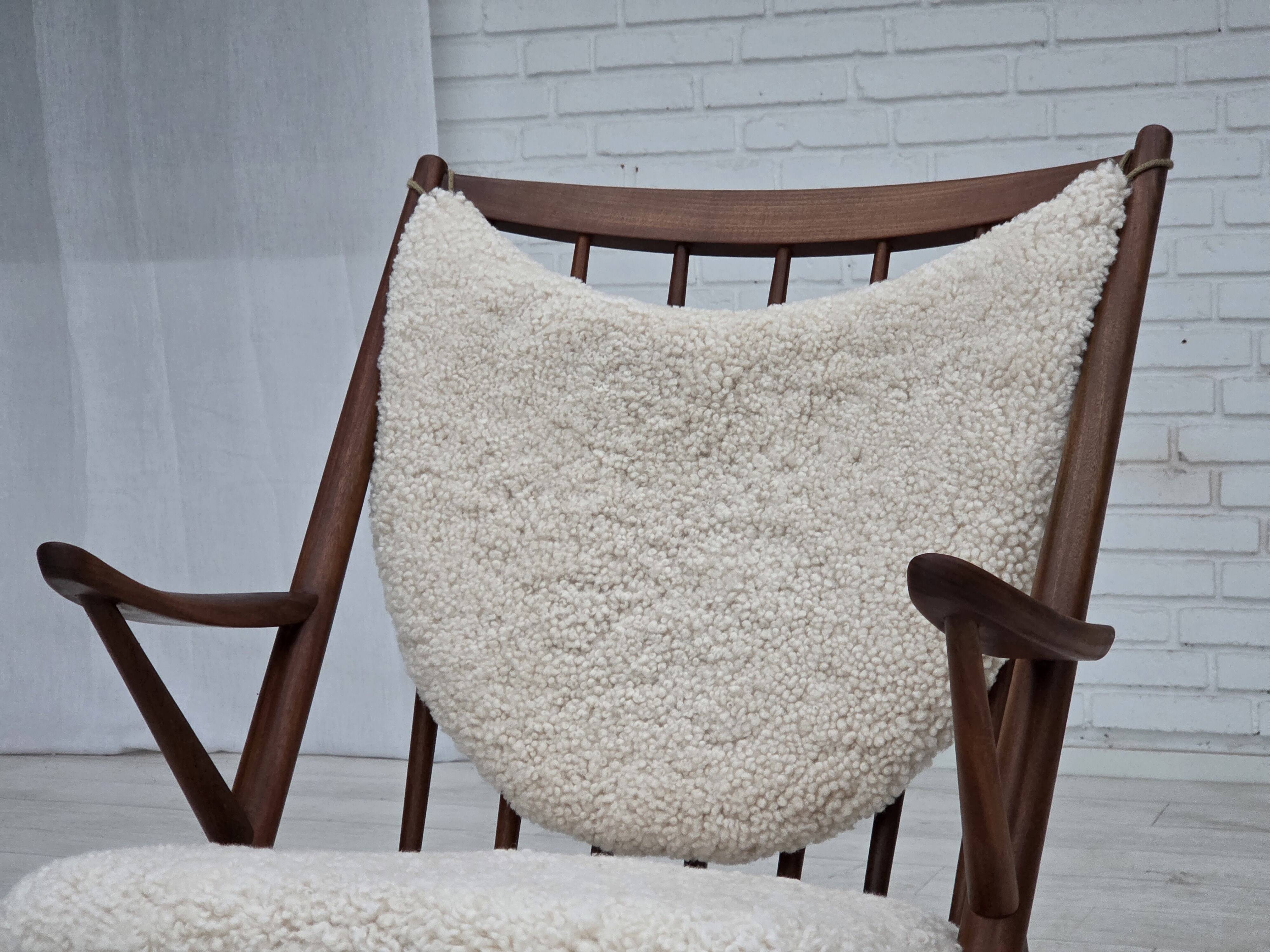 1960s, Danish rocking chair by Frank Reenskaug, model 182, sheepskin.