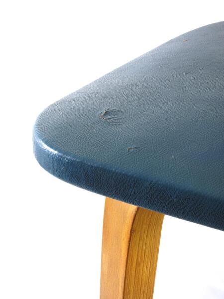 Vintage set of two Cor Alons chairs – bent plywood & blue and cream skai upholstery – 1950s Dutch design