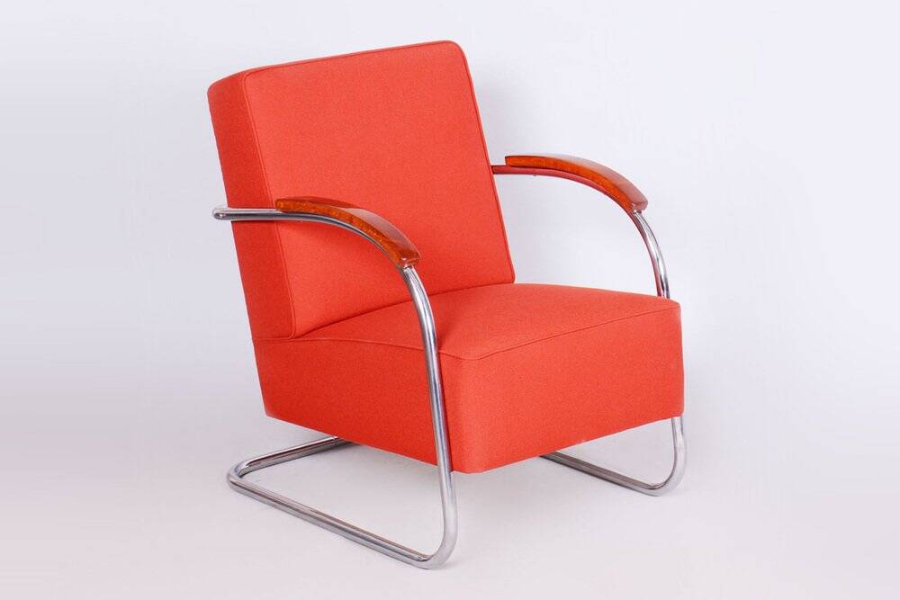 Bauhaus Armchairs in Beech & Chrome attributed to Mücke-Melder, Czech, 1930s, Set of 2