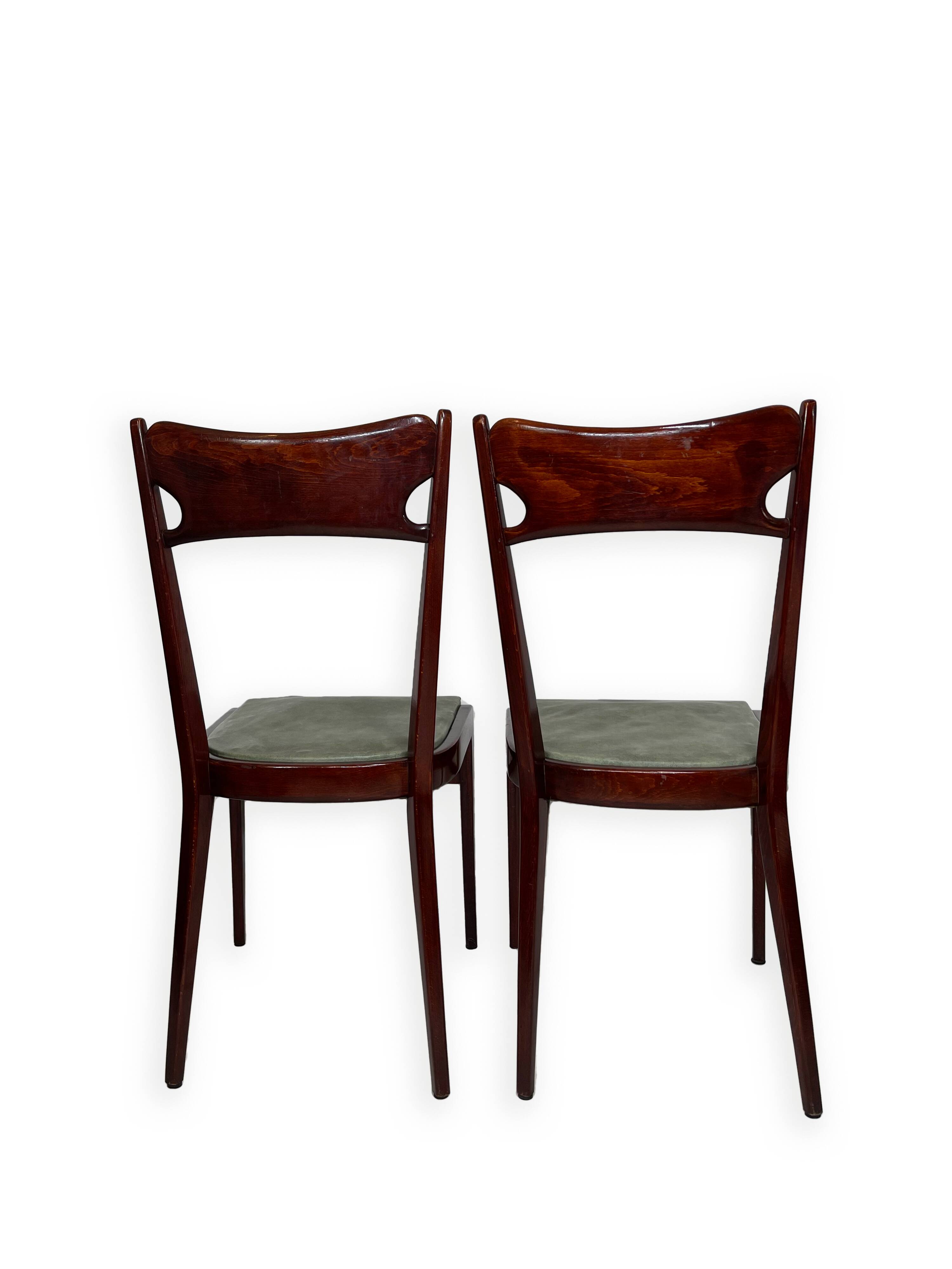 Chaises de salle à manger en bois de hêtre aux tons verts, années 1950