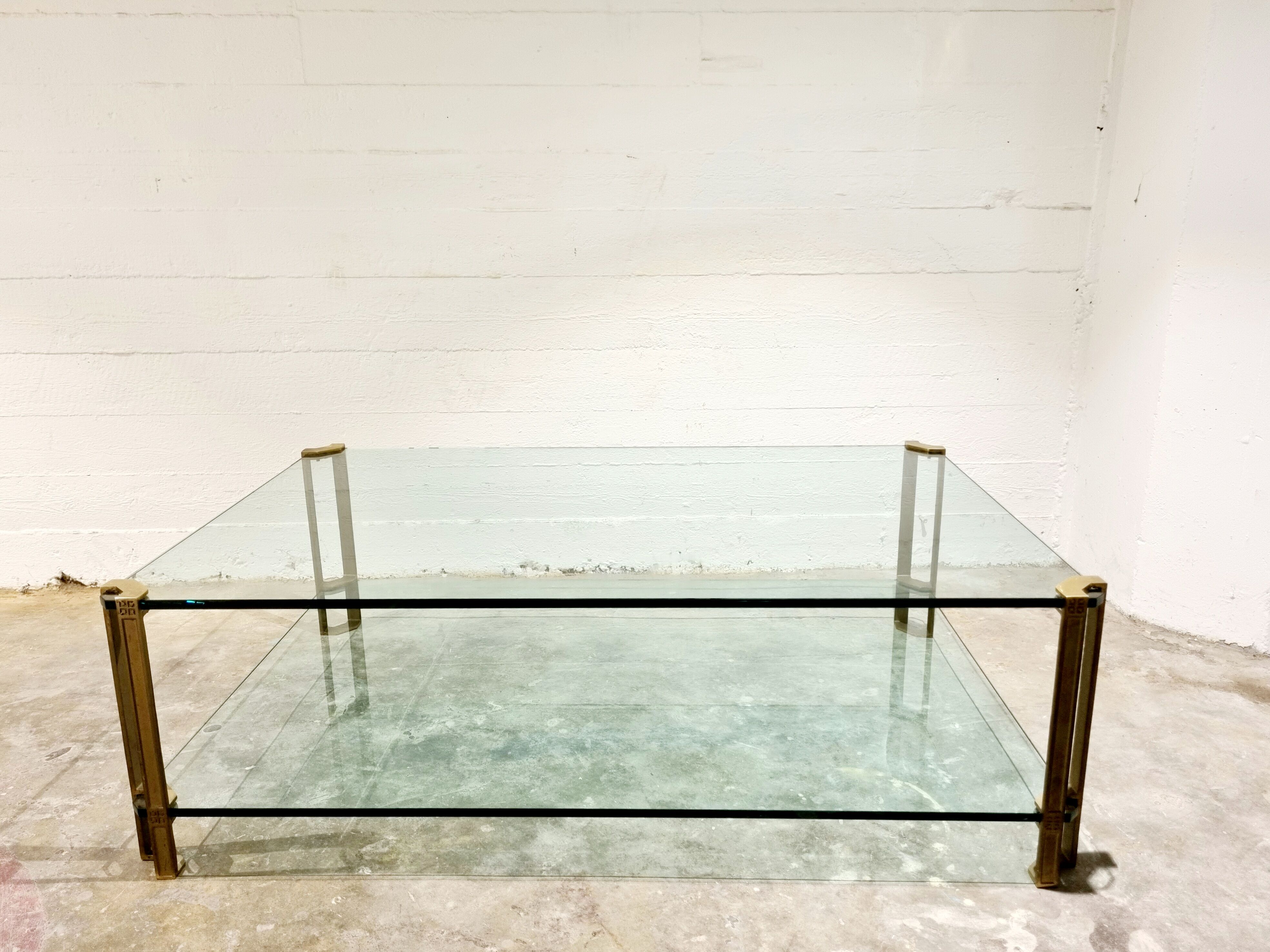 Vintage Brass and Glass Model T24 Coffee Table by Peter Ghyczy, 1970s