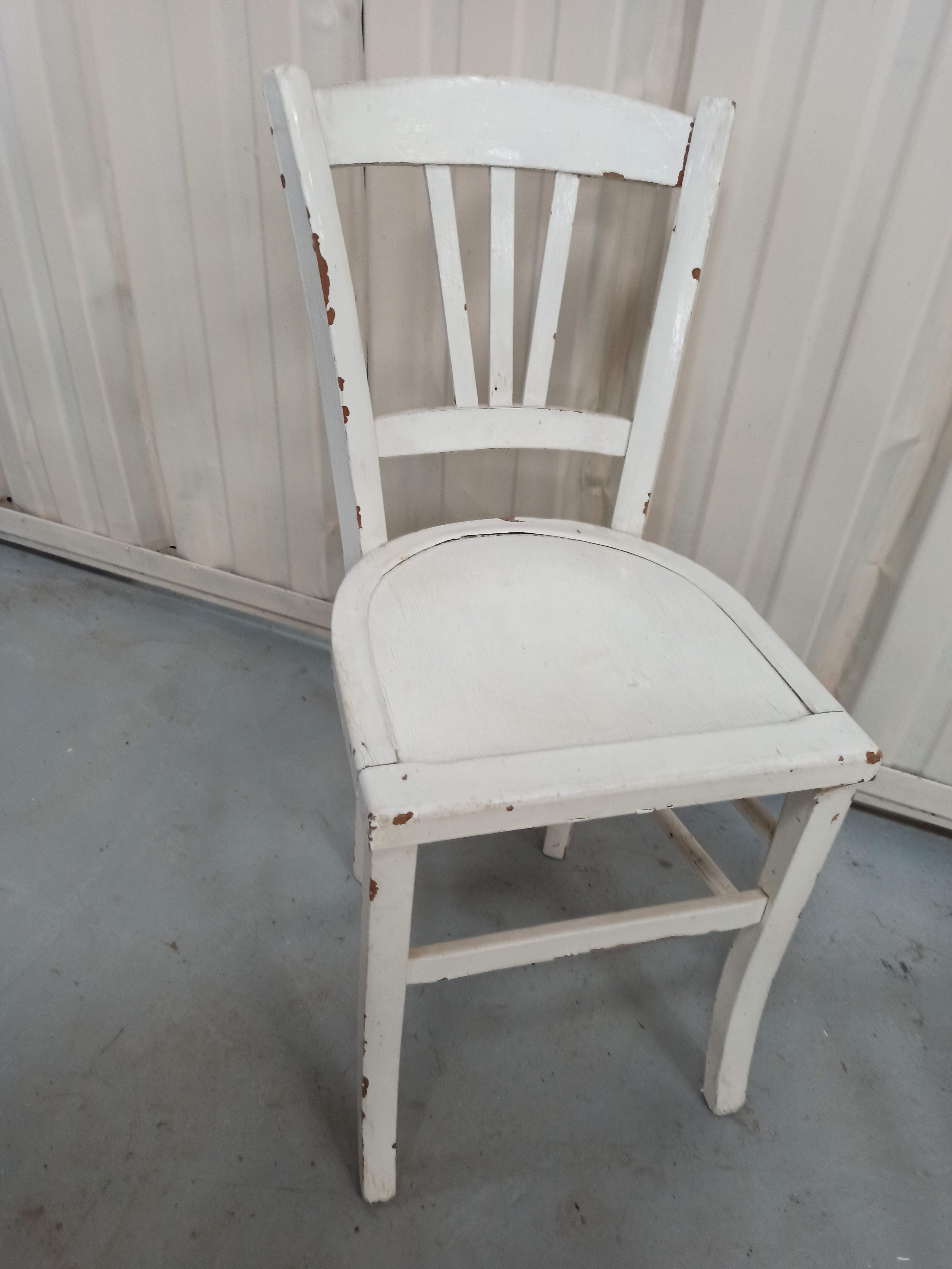 4 patinated white bistro chairs