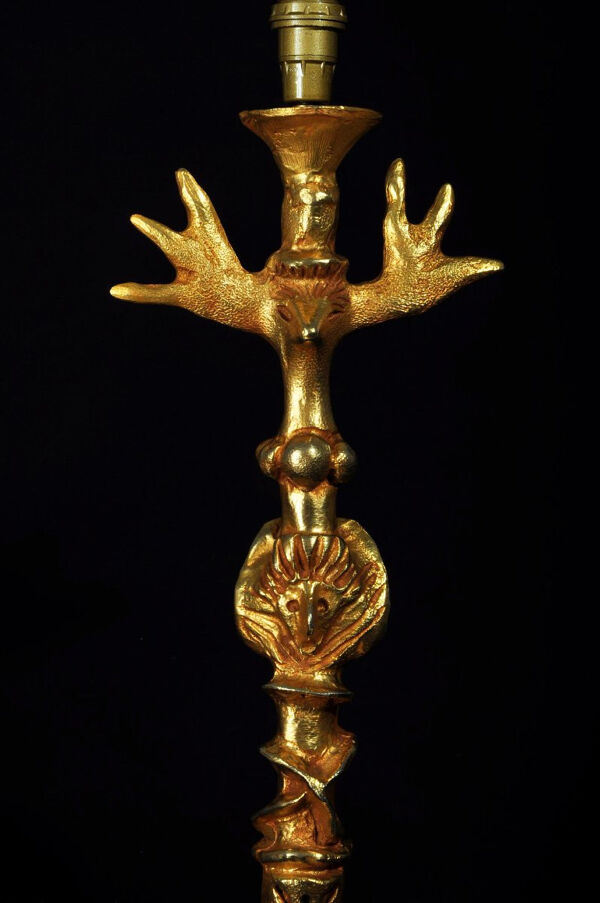 Pierre Casenove pied de lampe sculpture bronze doré circa 1980