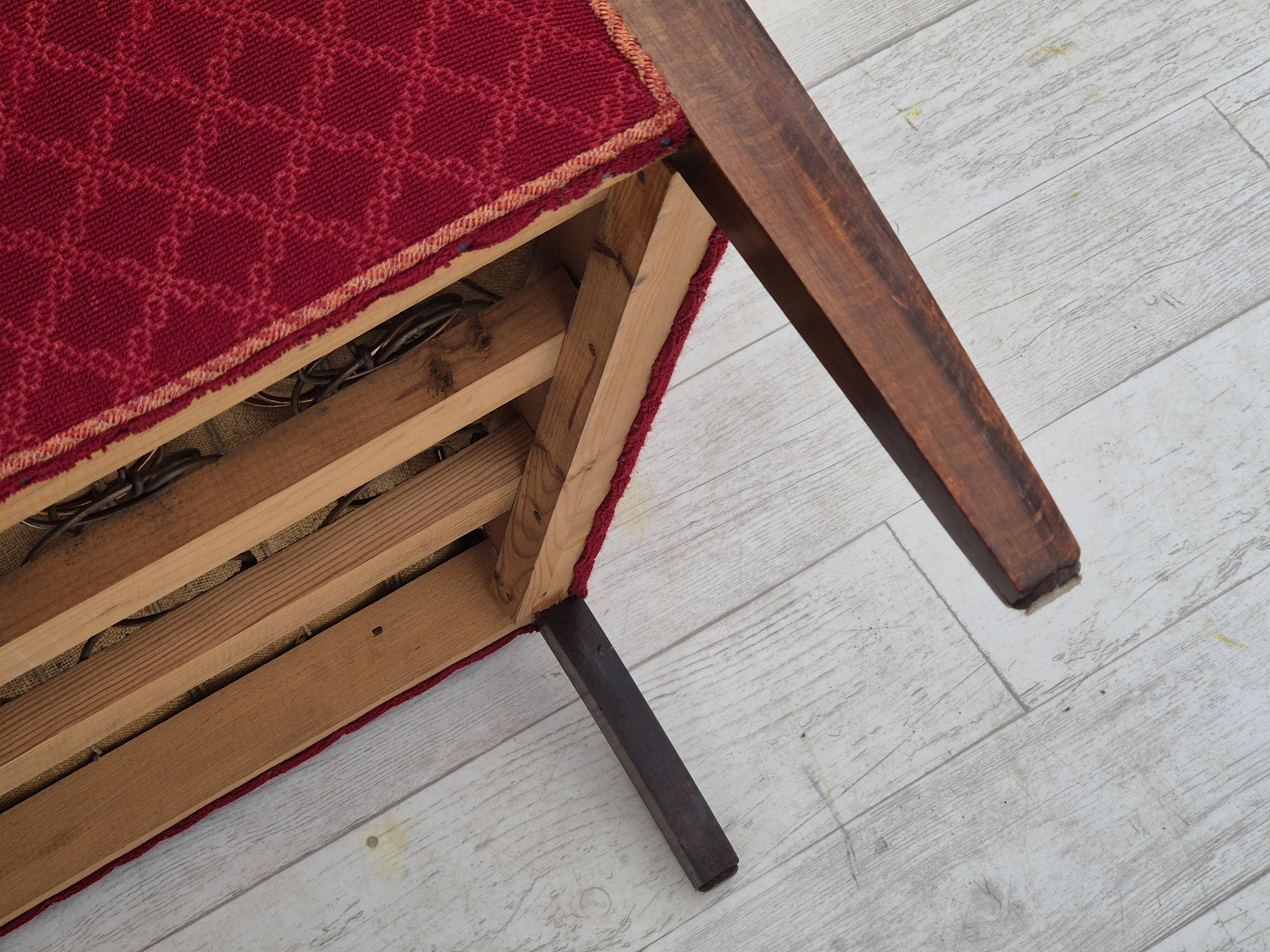 1950s, Danish design, armchair, original condition, red cotton-wool fabric.