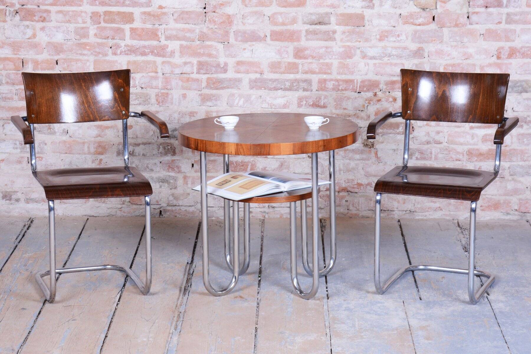 Bauhaus Chairs in Beech by R. Slezák, 1930s, Set of 2