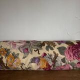 Coussin polochon de campagne en toile de lin 1950 à fleurs XL