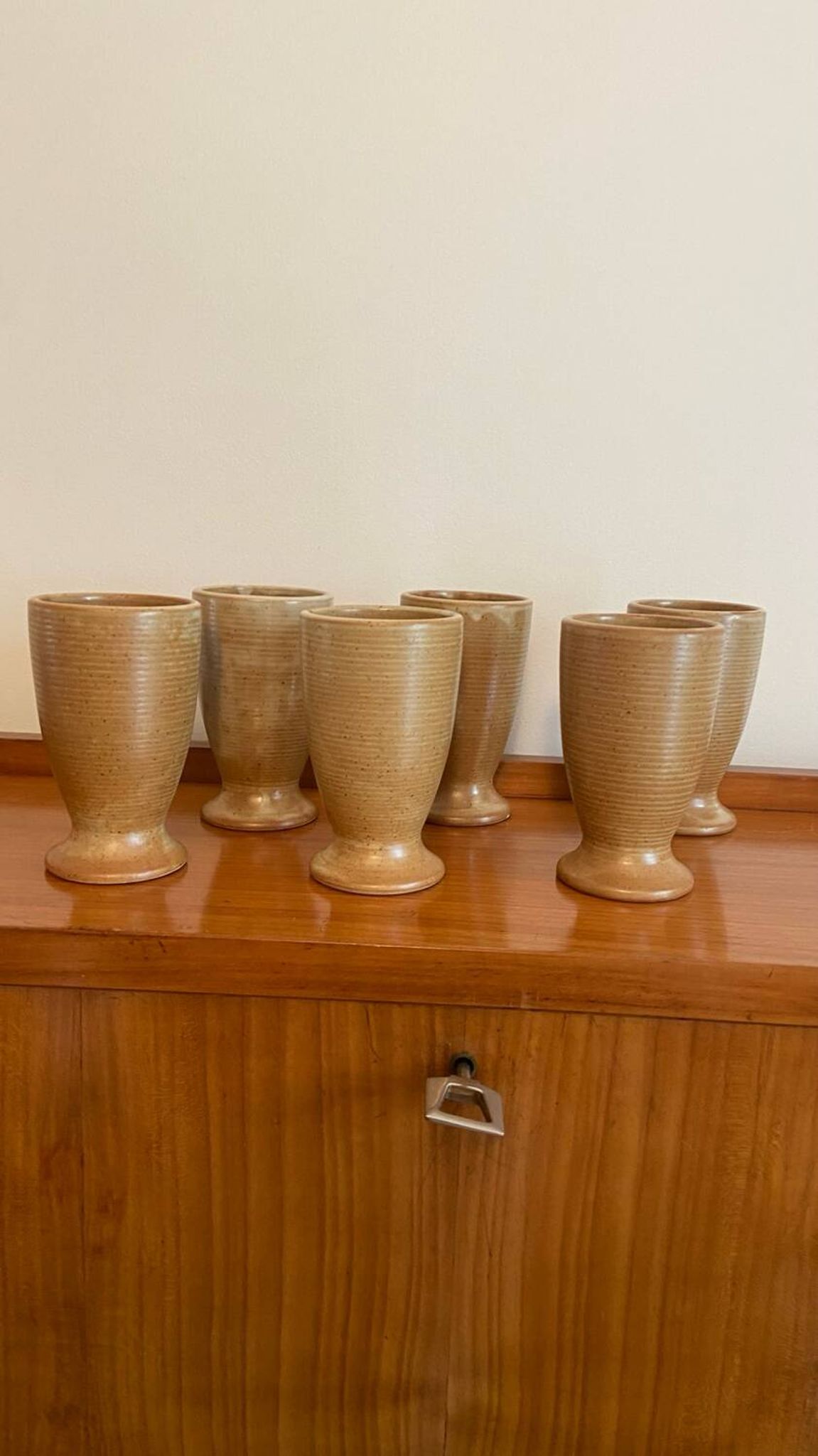 Set of 6 glasses / mugs in stoneware, vintage 1970.
