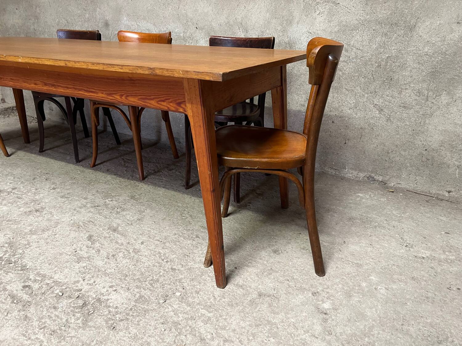 Vintage oak farm table with compass legs, 1950s