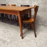 Vintage oak farm table with compass legs, 1950s