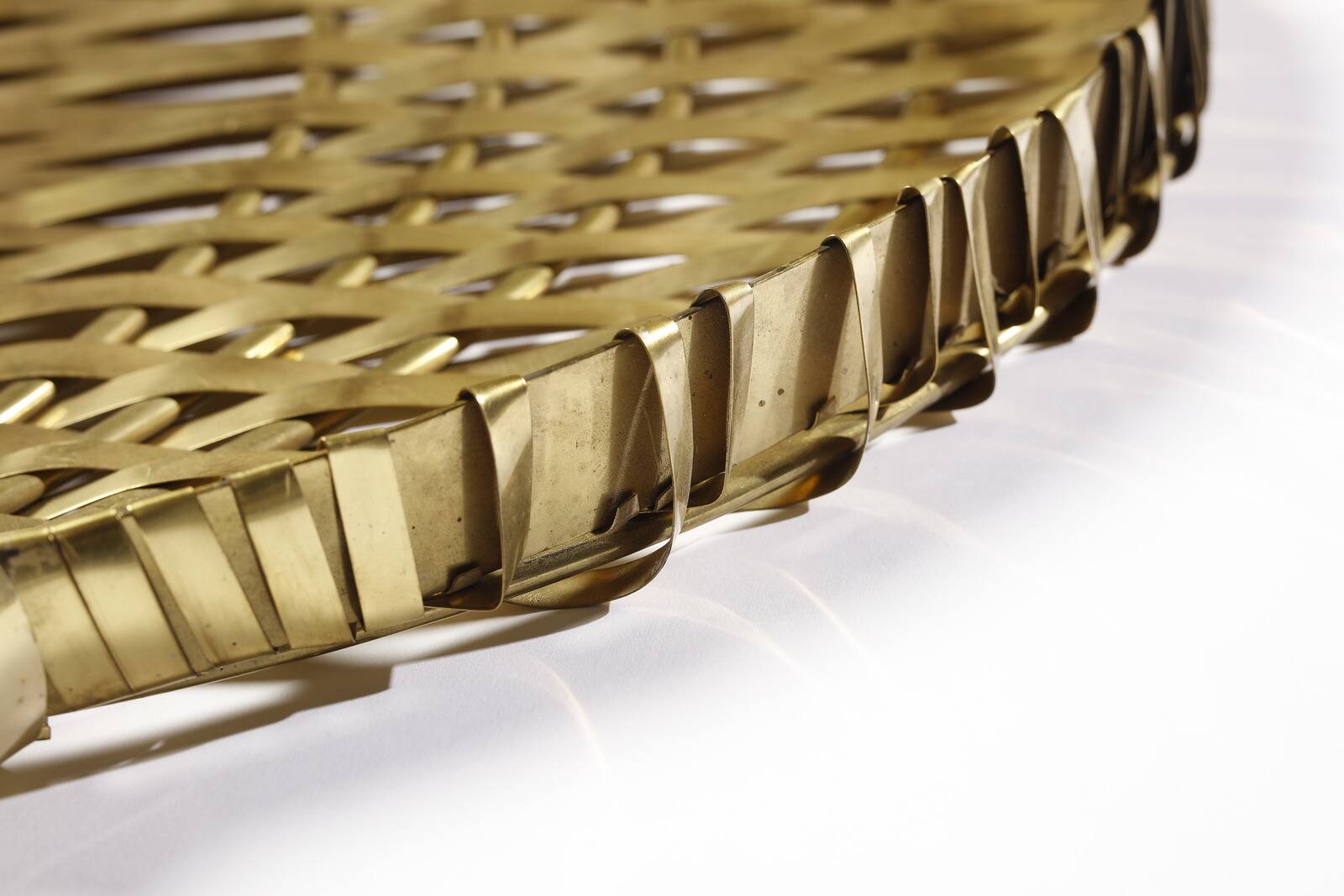 Hollywood regency monumental braided brass tray / centerpiece, Italy  1970