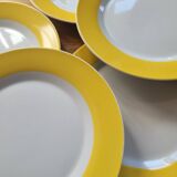 7 yellow and white dessert plates