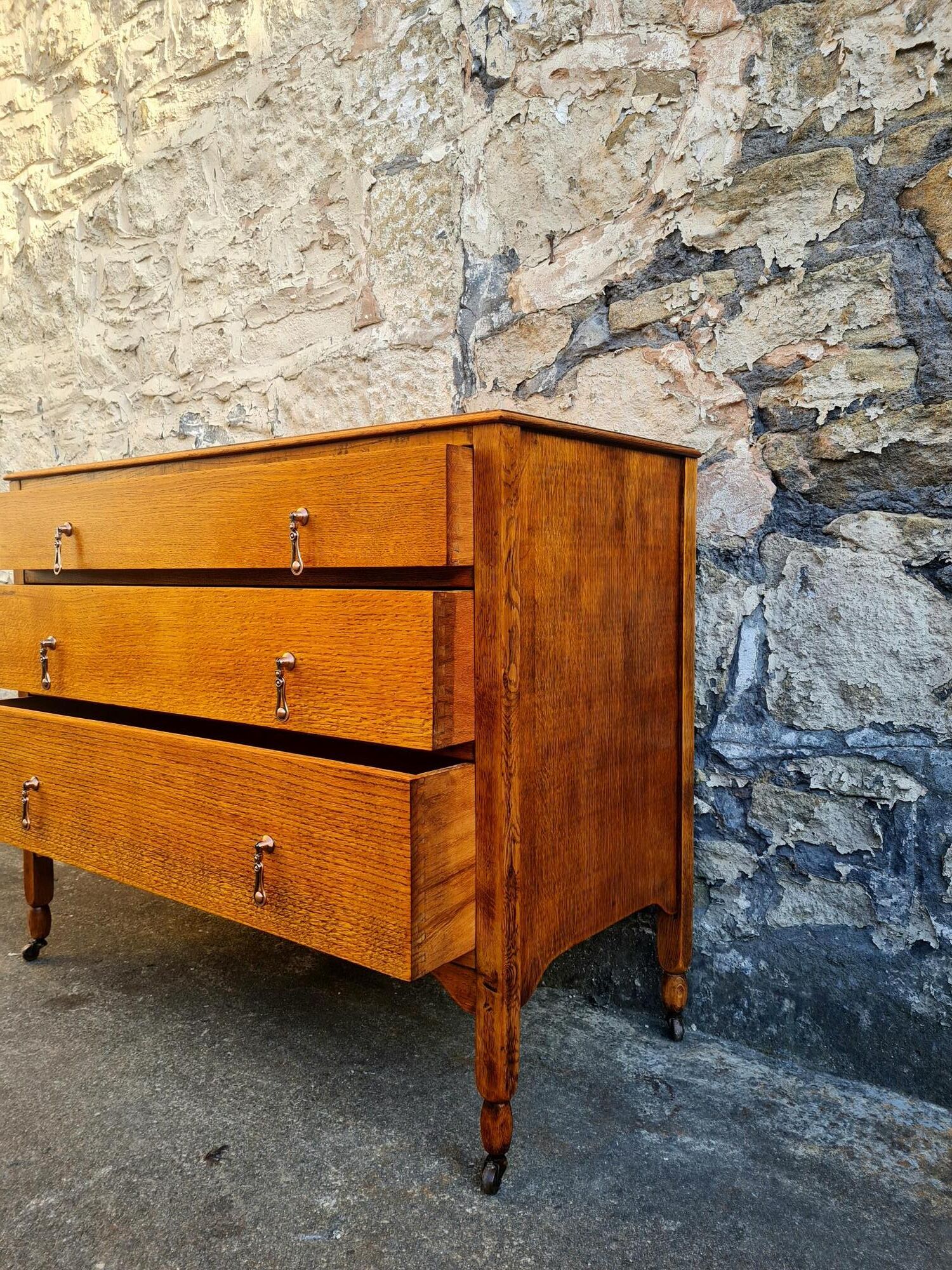 Vintage 1930s Oak Chest Of Drawers Three Drawer Cabinet