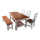 Salle à manger hêtre massif  lot 4 chaises, 1 banc et une table