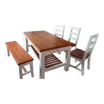 Solid beech dining room set 4 chairs, 1 bench and a table