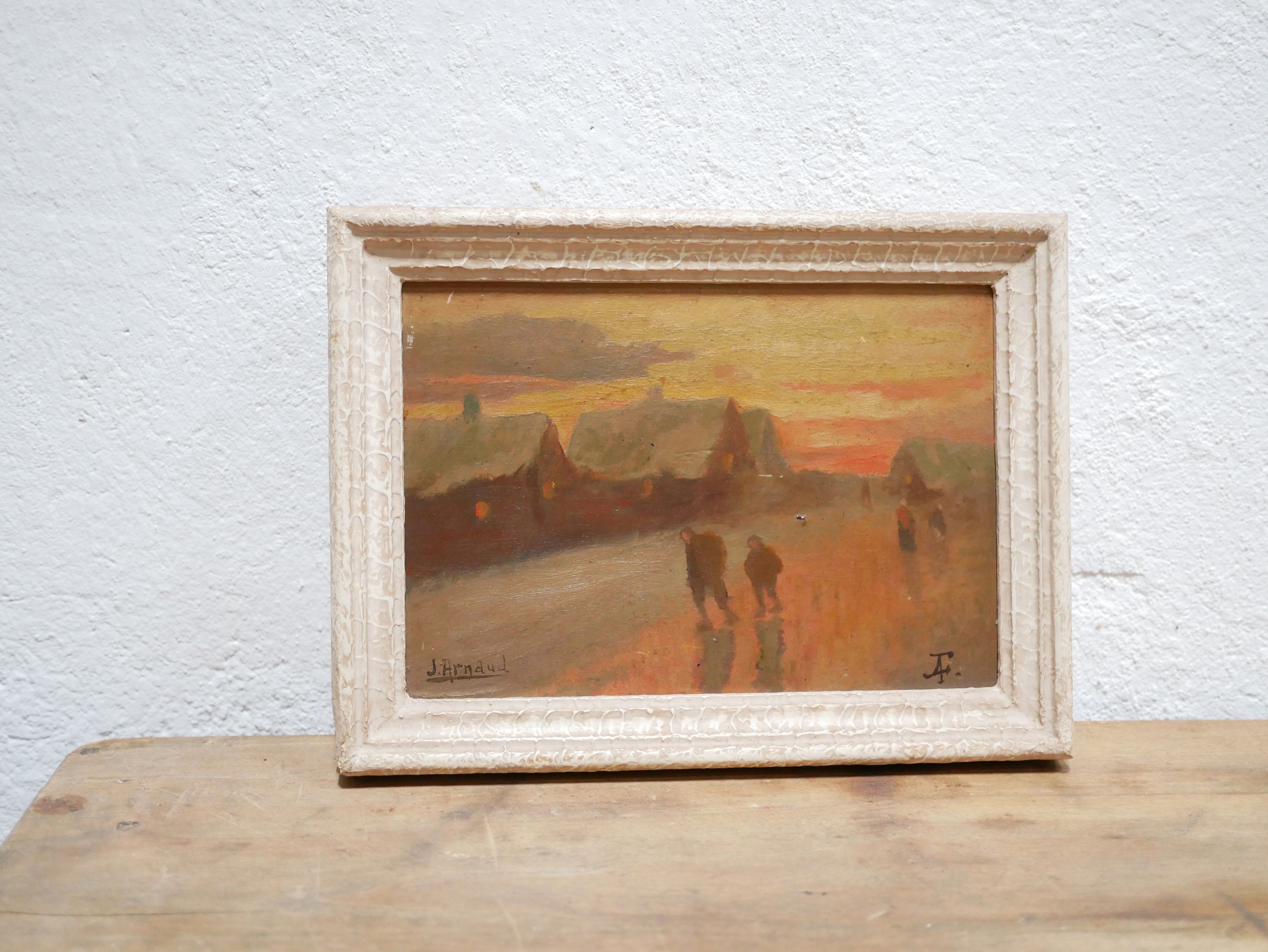 Vintage painting, oil on panel signed J. Arnaud
