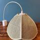 70s/80s pendant lamp in green rattan and embroidery