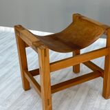 House Regain 3 Stools In Solid Elm And Leather 70s