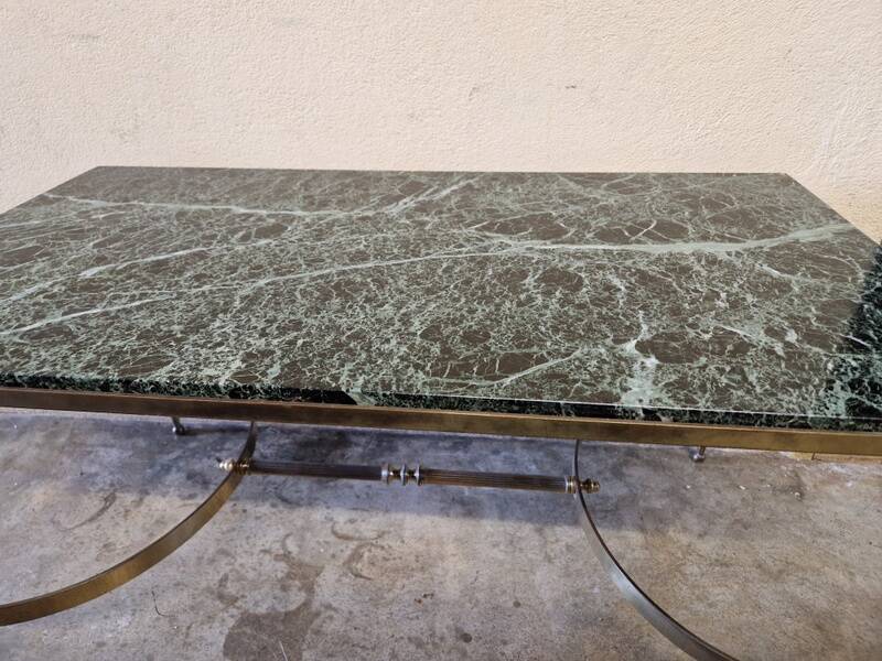 Brass coffee table with Alpine green veined marble top - 1960