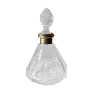 Antique crystal bottle with art deco hallmarked silver neck with facets