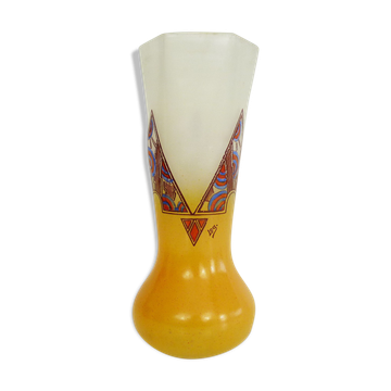 Vase Art Nouveau signé Leg à motifs géométriques 29 cm