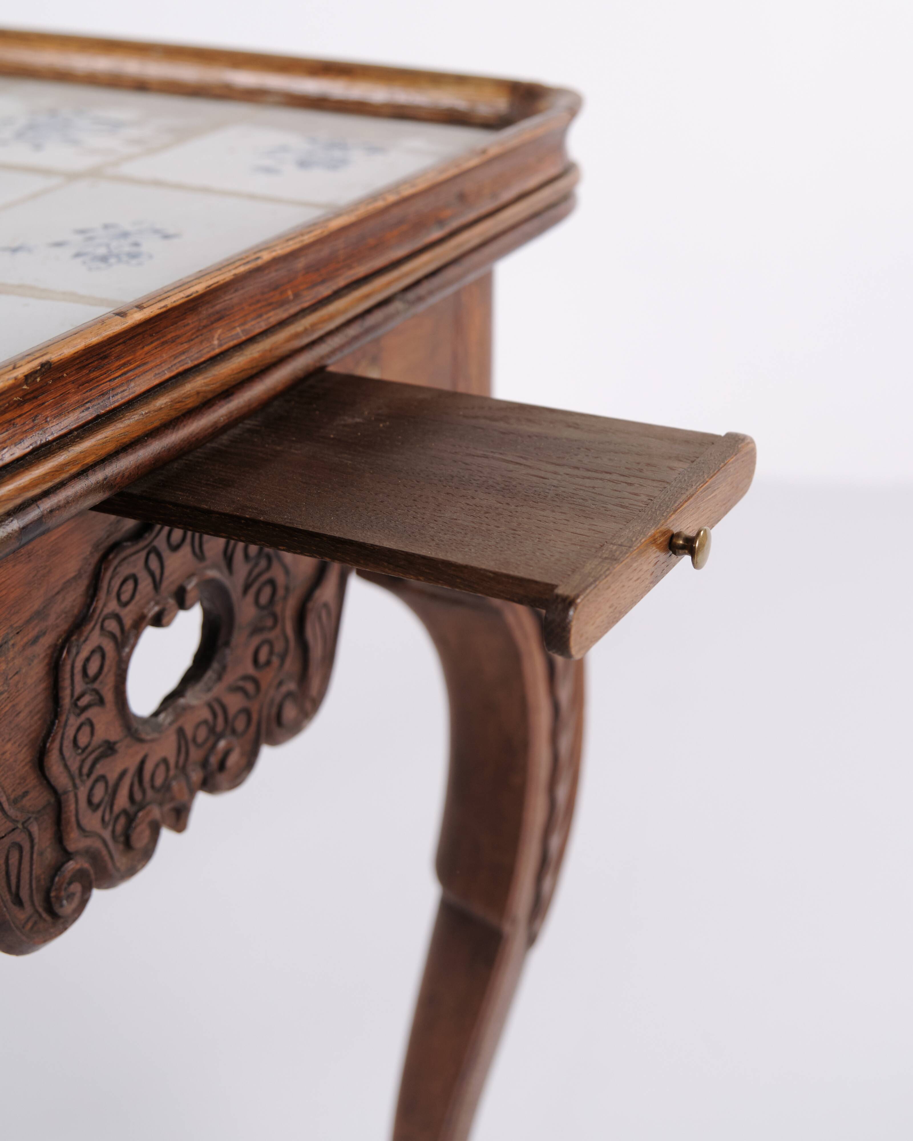 Antique tile table - Patinated oak - Rococo style - Dutch tiles - 1780