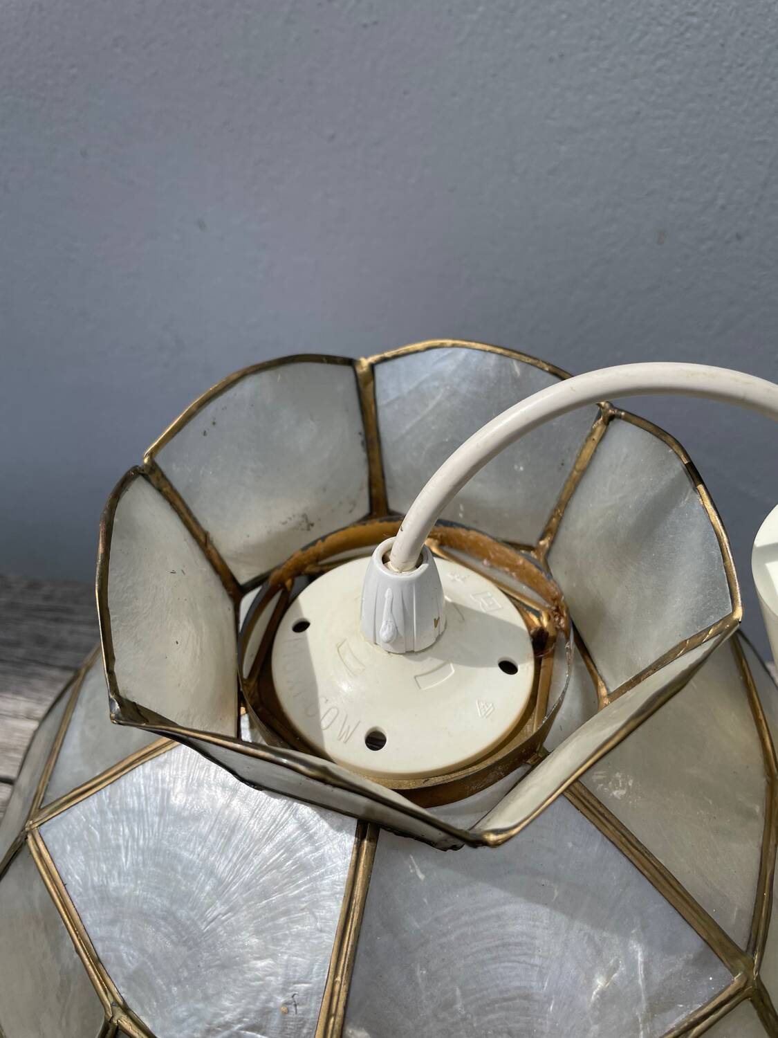 Mother-of-pearl and brass pendant light