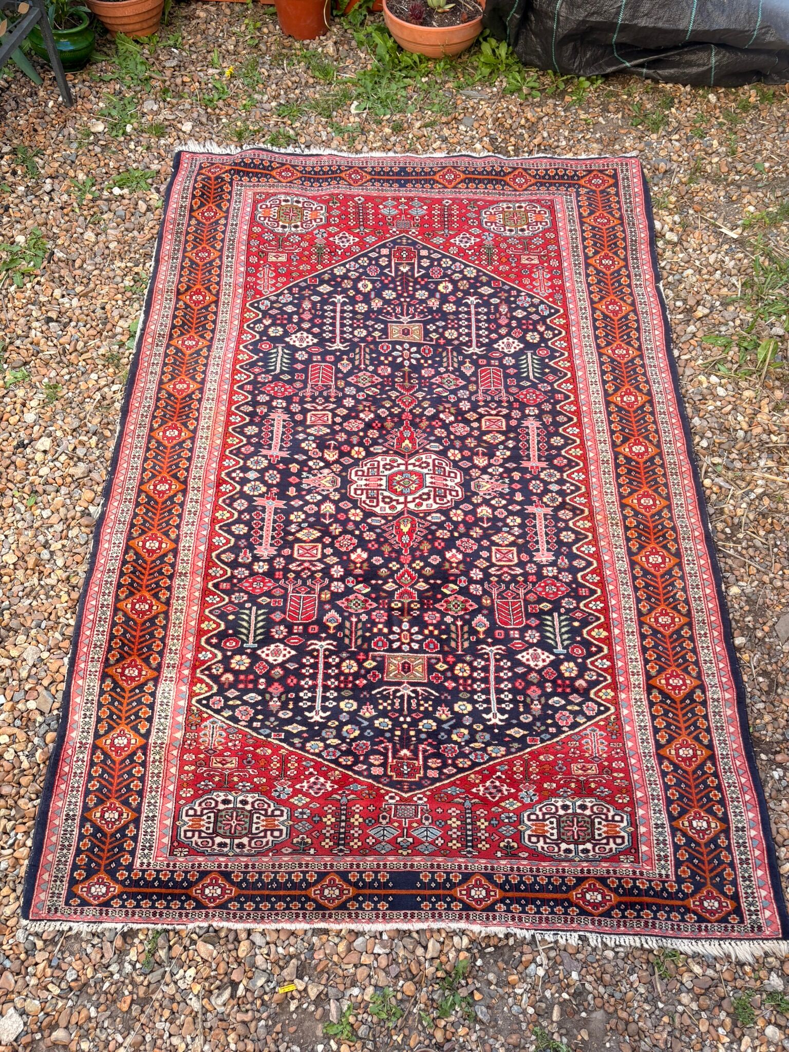 Ancient Senneh Persian rug 195x135cm handmade Herati wool Orient