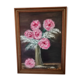 Still life with oil flowers on ancient panel