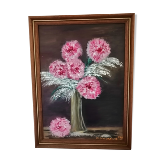 Nature morte aux fleurs huile sur panneau ancienne