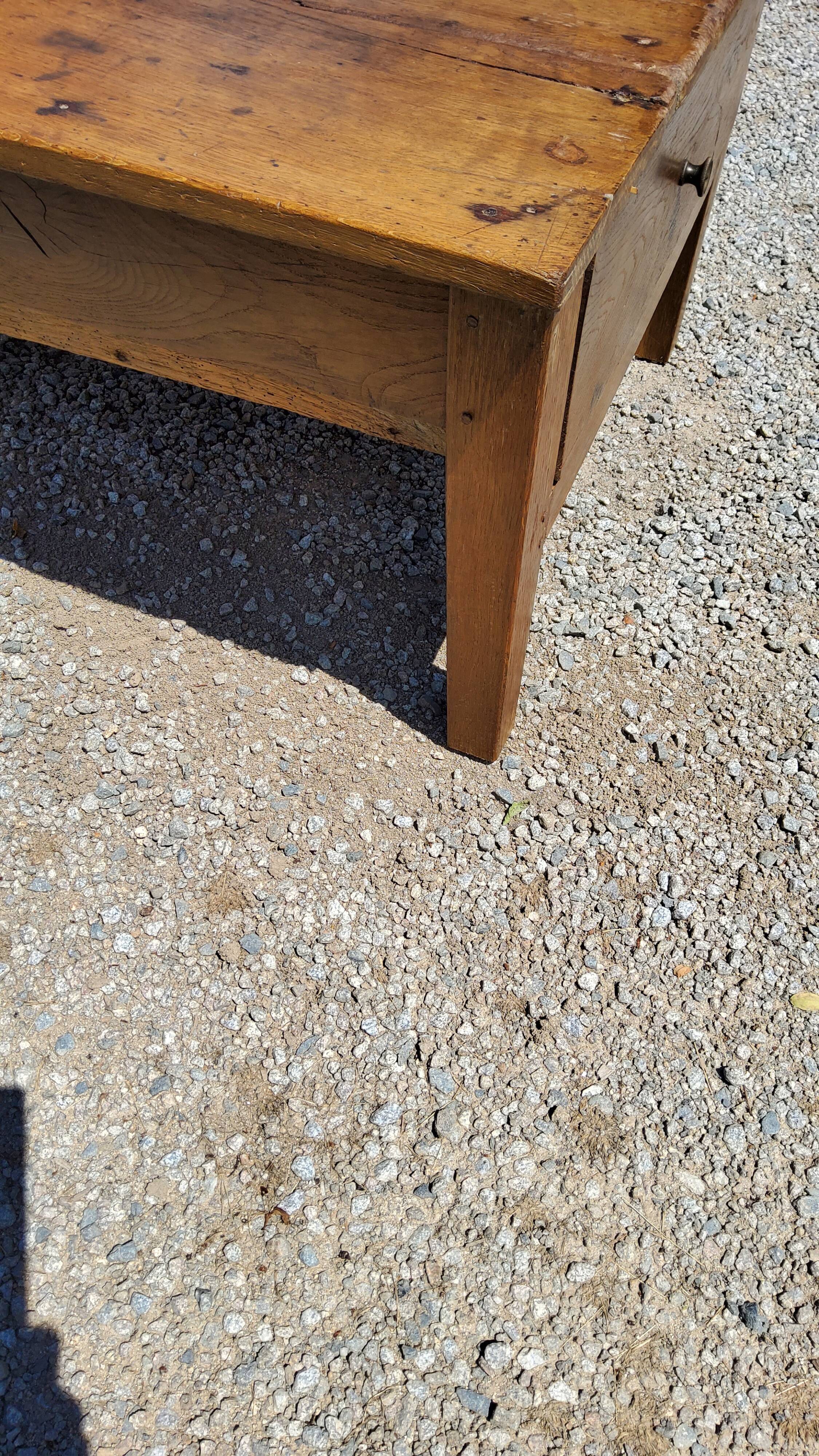 Oak farmhouse coffee table nineteenth century 160cm 2 drawers