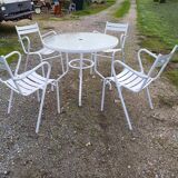 Garden Furniture Iron and Glass Table and 4 Tolix style Armchairs