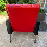 Pair of vintage armchairs in red and black Skai