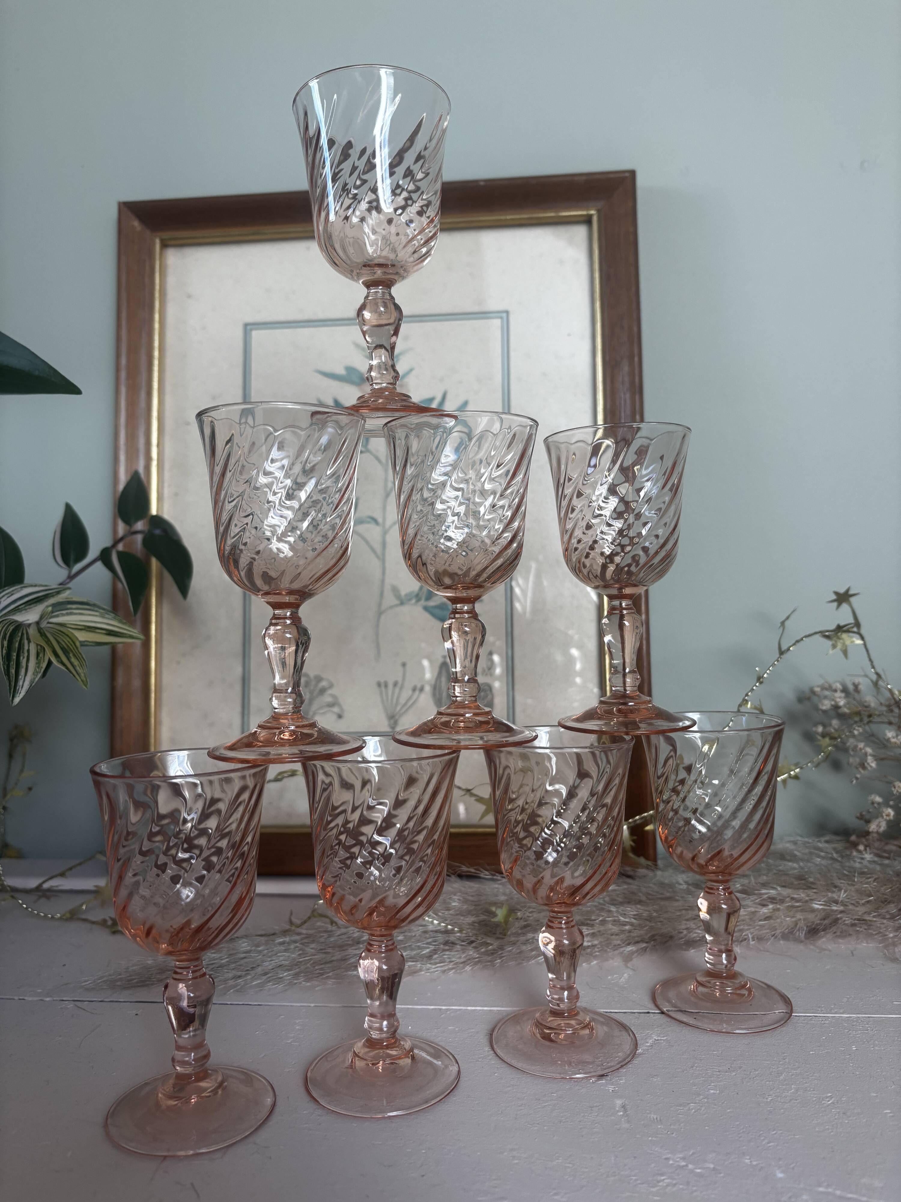 Lot de 8 verres à liqueur vintage Rosaline