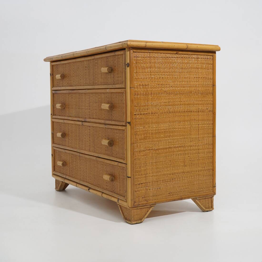 Bamboo and woven wicker chest of drawers, 1970s