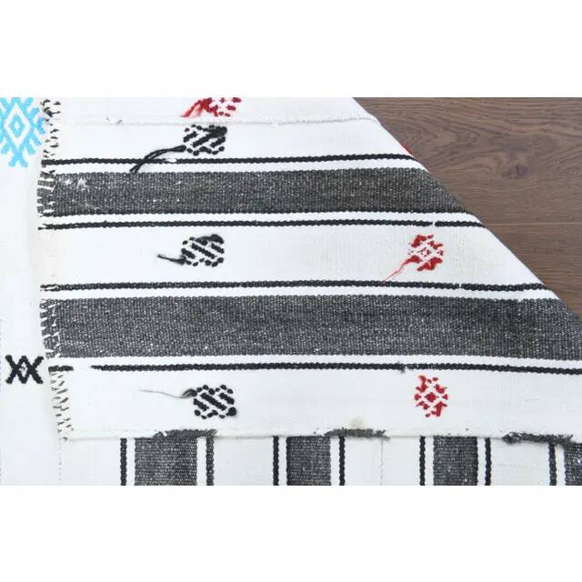 Vintage Turkish Oushak Handmade Cotton White Wool Kilim Area Rug 147x202