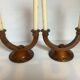 Old pair of brutalist wooden candlesticks dried flower candles