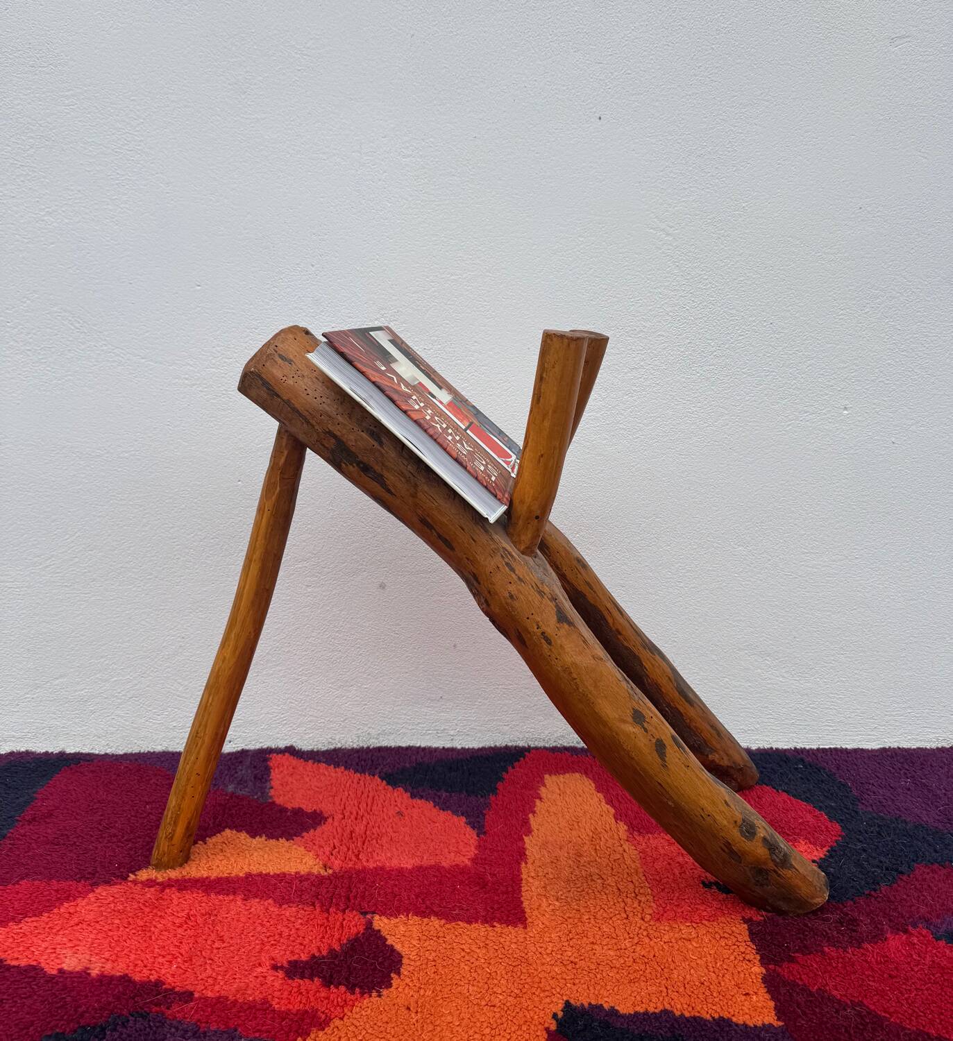 Brutalist style wooden magazine rack from the 1960s