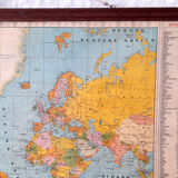 Original Old School Wall Planisphere. Original Vintage in Paper Over Linen World Map.