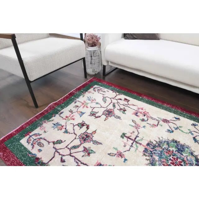 Vintage Turkish Oushak Handmade Wool Cotton Beige Area Rug 117x217