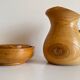 Vintage turned wood pitcher and 2 jars set