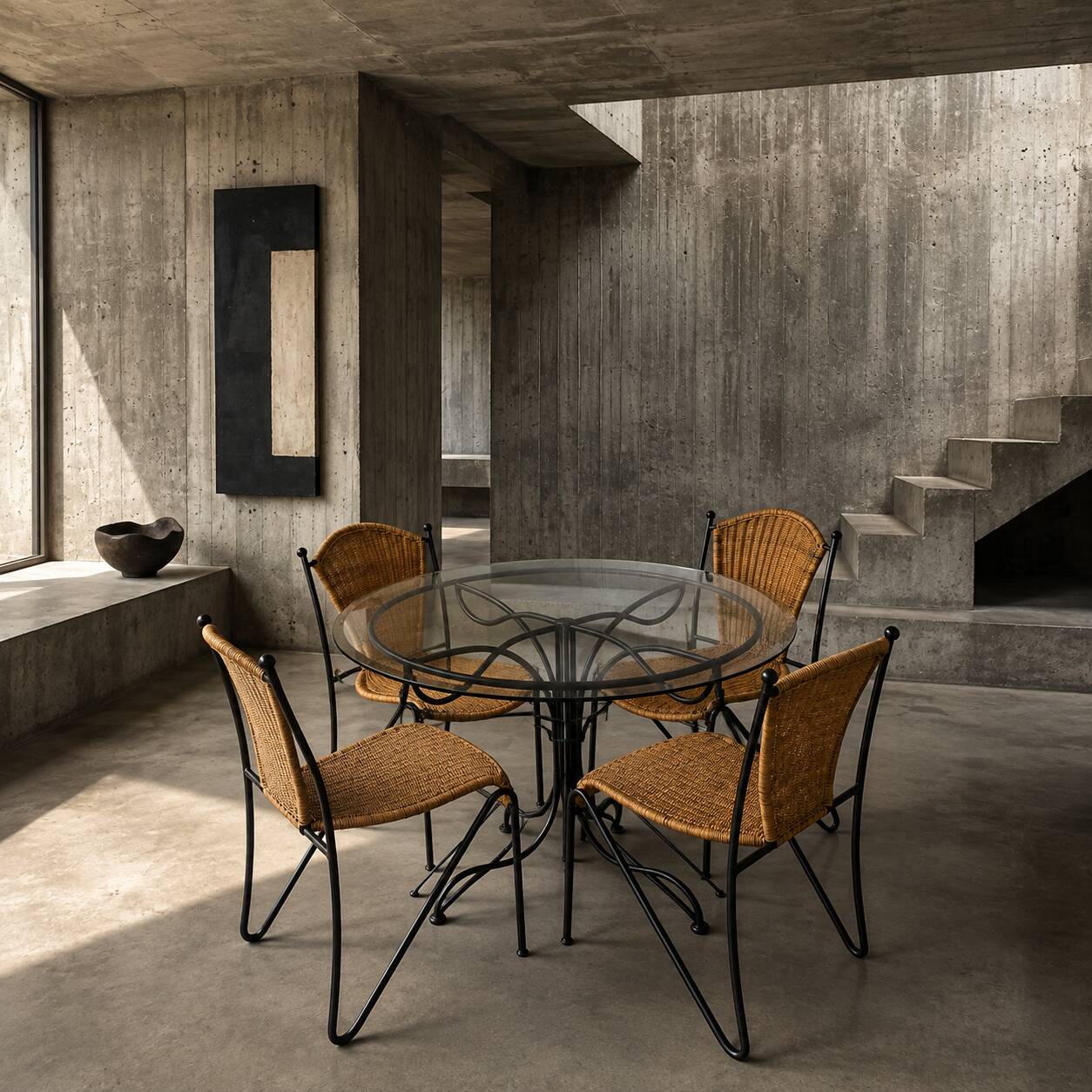 Wrought Iron Frederic Weinberg Dining Set with Glass Top
