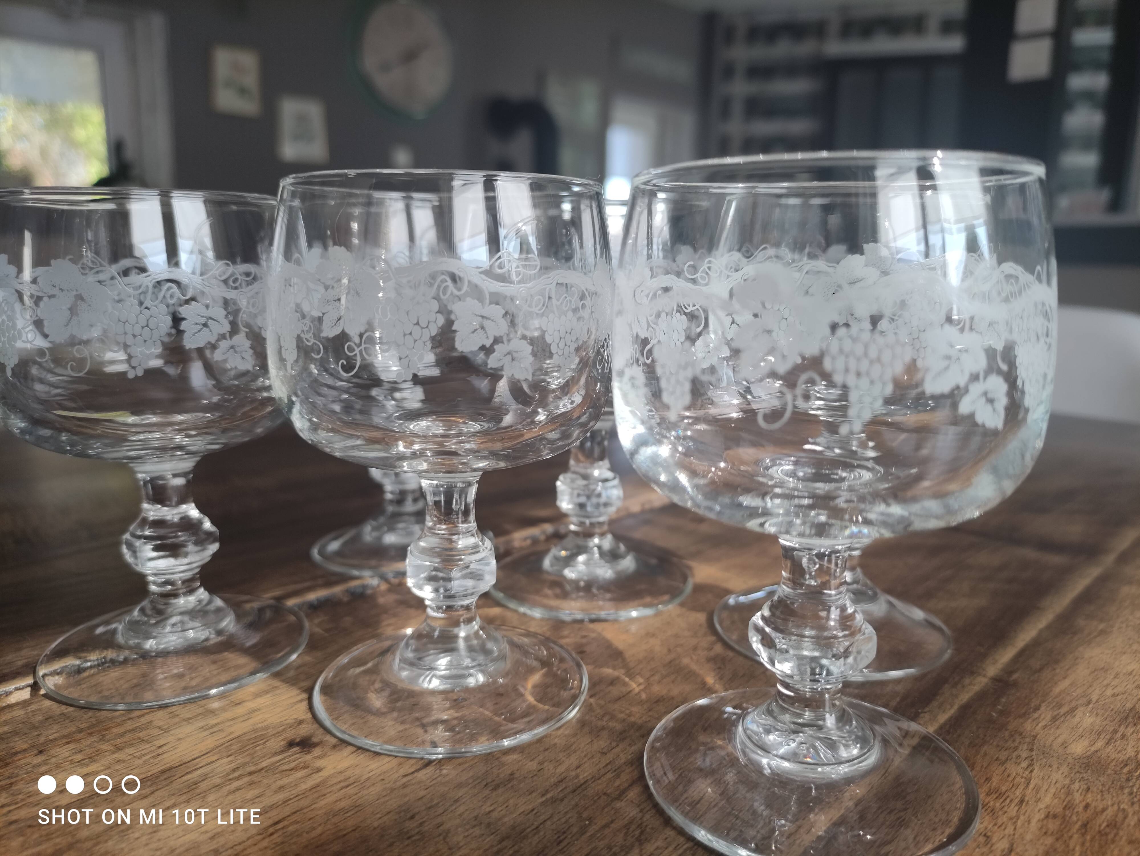 Lot de 6 verres à vin vintage buvant filigrané grappes de raisin