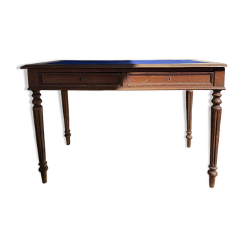 Bureau ancien style Louis XVI - plateau en feutrine bleue