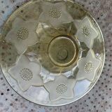 Grande Coupe a fruits en verre et verre dépoli, jaune, motif floral