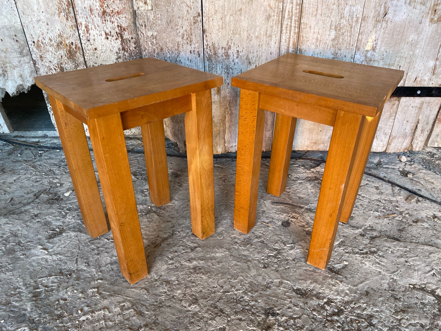 Pair of Vintage Raw Wood Stools