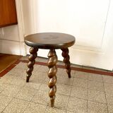 Vintage wooden tripod stool with turned legs