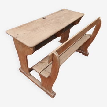 Double wooden school desk