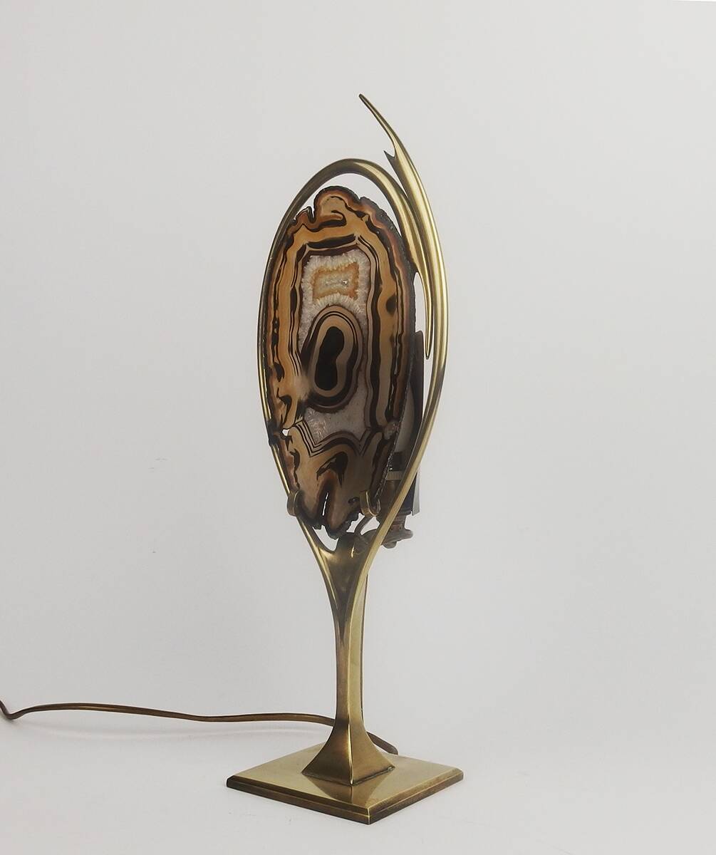1970 lamp in brass and agate attributed to Willy Daro
