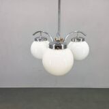 Art Deco Chandelier, Chrome, Walnut & Glass, 1930s